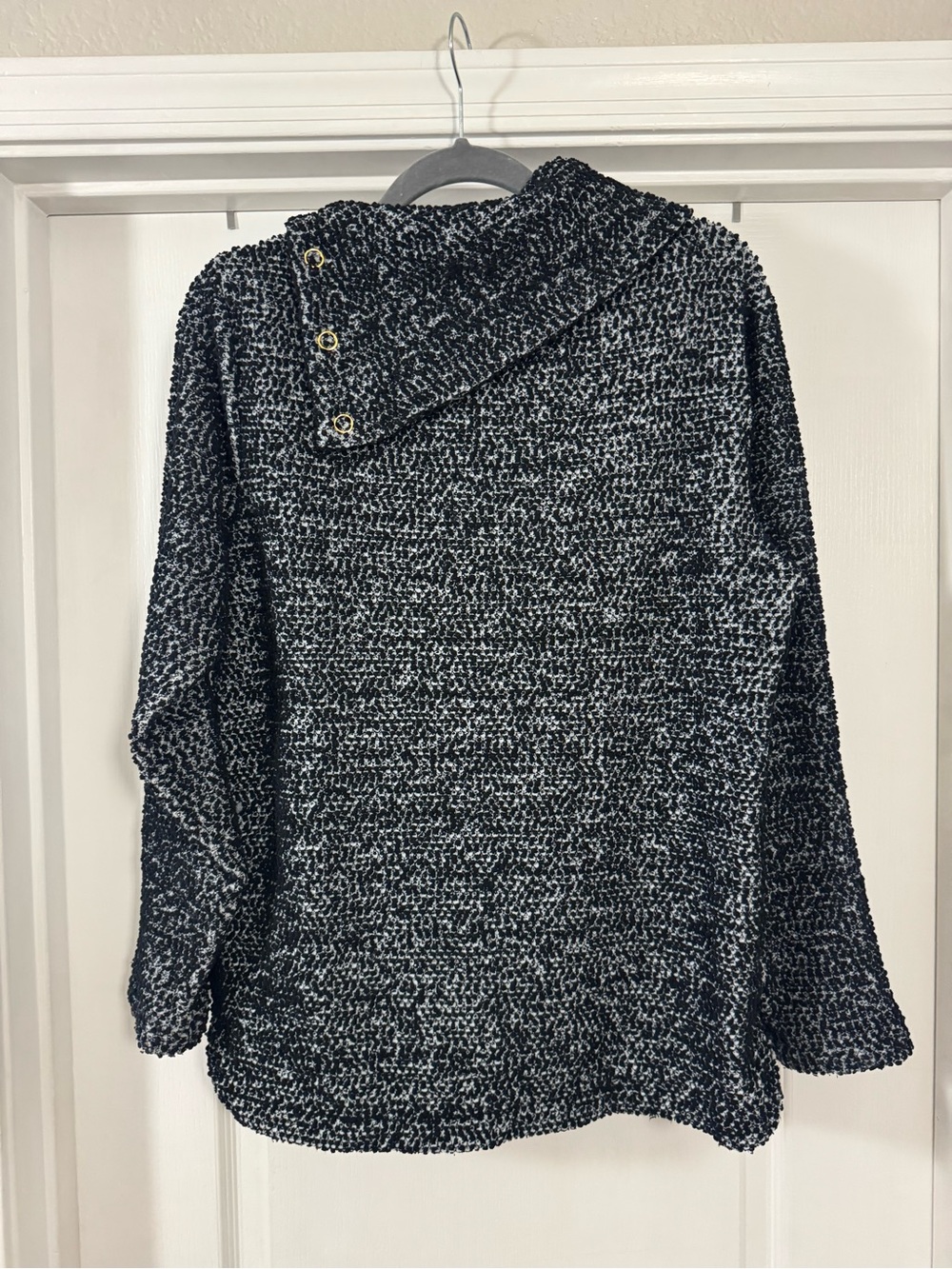 Calvin Klein Black & White Marled Funnel Neck Sweater with Snap Detail - Picture 10 of 13